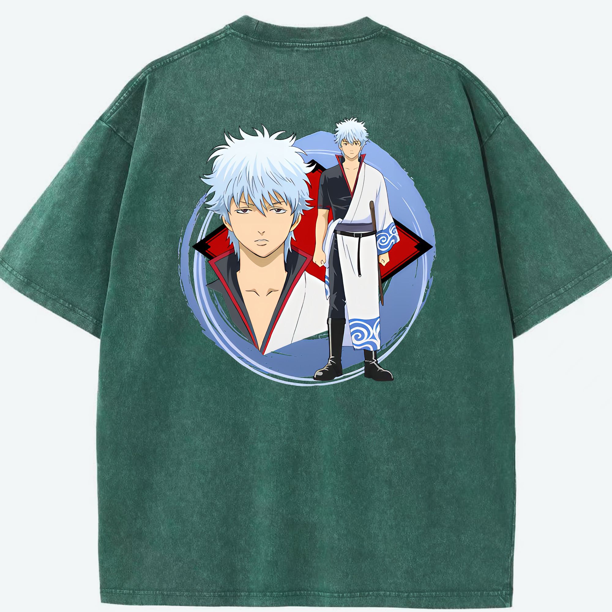 （画像用） ぎんたま 坂田銀時（さかたぎんとき） 神楽 志村新八（しむら しんぱち） GINTAMA Sakata Gintoki Kagura Shimura Shinpachi 綿100% ヴィンテージ風 半袖Tシャツ（背面プリント）